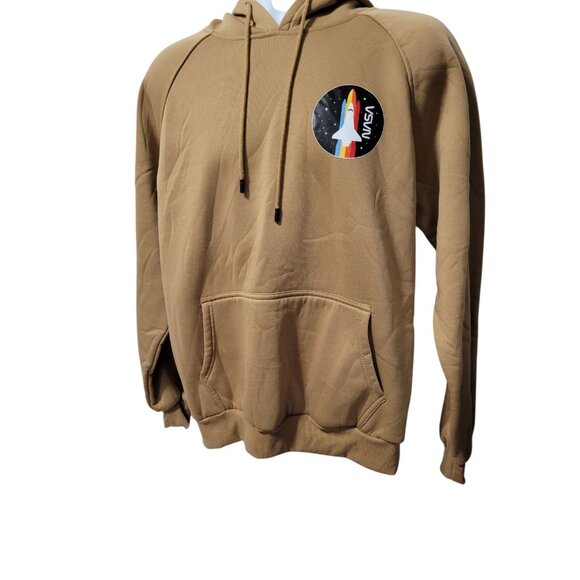 Mens NASA Hoodie Sweatshirt Brown L Relaxed Rocket Skater Surfer Pocket - Picture 3 of 11